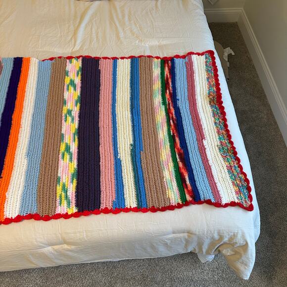 Afghan Handmade Crochet Baby Blanket Lap Throw Multicolor Stripe 52" x 31" - Picture 6 of 12